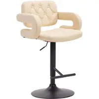 CLP Barhocker Dublin Mit Kunstleder-Bezug I Höhenverstellbar, Farbe: creme, Gestellfarbe: schwarz