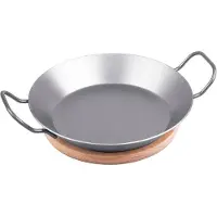 CHG Schlemmerpfanne mit Servierbrett, Eisenpfanne, 2er-Set, Eisenpfanne mit 2 Griffen für das Servieren und zubereiten verschiedener Speisen, Set: 1 Eisenpfanne Ø 17,5 cm, 1 Servierbrett Ø 20,5