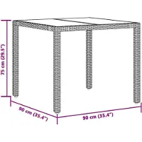 vidaXL Gartentisch mit Glasplatte Schwarz 90x90x75 cm Poly Rattan