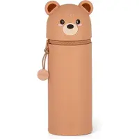 Legami Federmäppchen 2-in-1 Teddy Bear,19 x 6.3 cm, weiches Silikon, Weiches Federmäppchen, Silikon, Braun, Abbildung, Reißverschluss, Kind