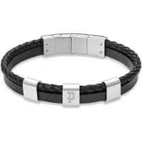 Police Armband "Unity", schwarz (schwarz, edelstahlfarben), Armbänder, 22cm, Edelstahl Leder, Edelstahl, Leder, Armband