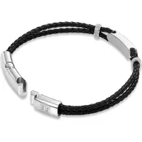 Police Armband "Twincord", silber (schwarz, edelstahlfarben), Armbänder, 22cm, Edelstahl Leder, Edelstahl, Leder, Armband