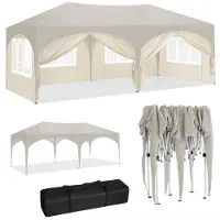 Woltu Pavillon, Faltpavillon 3x6 m, mit 6 Seitenwänden, Partyzelt wasserabweisend UV-Schutz 50+, für Outdoor Garten Camping Beige