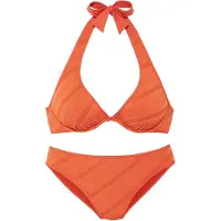 s.Oliver Bügel-Bikini "Naila", Damen, Gr. 44, Cup C, orange, Microfaser, Polyamid, Strukturmuster, Bikini-Sets Bügel-Bikini, mit Struktur