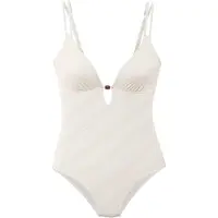 s.Oliver Badeanzug "Naila", Damen, Gr. 44, Cup C/D, beige (creme), Microfaser, Polyamid, Strukturmuster, Badeanzüge Badeanzug, mit Struktur
