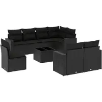 The Living Store 9-tlg. Garten-Sofagarnitur mit Kissen Schwarz Poly Rattan