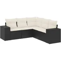 The Living Store 5-tlg. Garten-Sofagarnitur mit Kissen Schwarz Poly Rattan