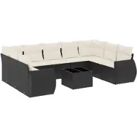 The Living Store 10-tlg. Garten-Sofagarnitur mit Kissen Schwarz Poly Rattan