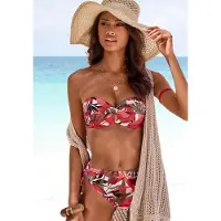 LASCANA Bügel-Bandeau-Bikini-Top "Ava", Damen, Gr. 36, Cup E, rot (rot bedruckt), Recycling-Polyamid, bedruckt, Bikini-Oberteile Bügel-Bandeau-Bikini-Top, im tropischen Design