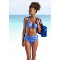 Elbsand Bügel-Bikini-Top "Letra", Damen, Gr. 42, Cup B, blau, Recycling-Polyamid, bedruckt, Bikini-Oberteile Bügel-Bikini-Top, mit tollem Wording