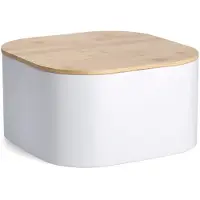 Zeller Brotkasten PRESENT, weiß, B:26,5cm H:14,5cm L:26,5cm, Stahl, Lebensmittelaufbewahrungsbehälter, Brotkasten, mit Bambusdeckel