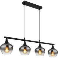 Globo 4-flammige Pendelleuchte Maxy schwarz mit Rauchglas