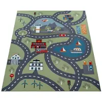Paco Home Kinderteppich "Bino 562", grün, B:100cm H:4mm L:200cm, Polyester, Teppiche, Kinderteppich, Kurzflor, Straßen-Spiel-Teppich, Motiv Flughafen, Kinderzimmer