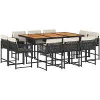 vidaXL 11-tlg. Garten-Essgruppe mit Kissen Schwarz Poly Rattan