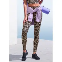 LASCANA Leggings ACTIVE, Damen, Gr. XS (32/34), N-Gr, beige, Obermaterial: 95% Baumwolle, 5% Elasthan, figurbetont lang, Hosen Leggings, in Leopardenmuster, mit breitem Bündchen