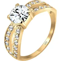 Elli Silberring "Ring Solitär Glamourös Kristall 925 Silber" Gr. 58, gold, Fingerringe, Damen, 58, Silber 925 (Sterlingsilber), Silberring