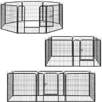 Juskys Welpenauslauf Plus 160 x 160 x 80 cm – Welpenlaufstall 8-teilig aus Metall – Freigehege mit Tür – Welpengitter für Hunde, Hasen & Kleintiere
