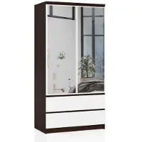 Akord Kleiderschrank 2-Türig Mit 2 Schubladen Und 2 Spiegeln Wenge/Weiß 90X51X180 Cm