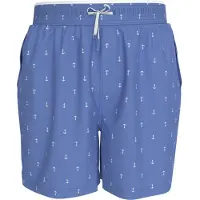 Tommy Hilfiger Badeshorts "MEDIUM DRAWSTRING PRT", Jungen, Gr. 128/134, N-Gr, blau (anchor blau spell), Polyamid, SWIMWEAR, bedruckt, Badehosen Badeshorts, mit Print