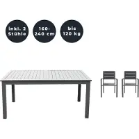 HOME DELUXE - Gartentisch ausziehbar - CASA - ca. 160 (240) x 100 x 74 cm - inkl. 2 Stühlen, Gestell und Tischplatte Aluminium - inkl. Zubehör I Gartenmöbel Ausziehtisch Balkonset