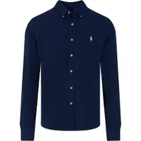 Ralph Lauren für Herren. 710654408016 Ultraleichtes marineblaues Piqué-Hemd (XXL), Lässig, Baumwolle, Klassisch, Langarm