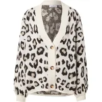 Zwillingsherz Strickjacke "Big Leo" One Size, Animal-Muster, Langarm, Knöpfe, tiefer V-Ausschnitt