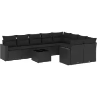 The Living Store 10-tlg. Garten-Sofagarnitur mit Kissen Schwarz Poly Rattan