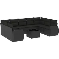 The Living Store 10-tlg. Garten-Sofagarnitur mit Kissen Schwarz Poly Rattan