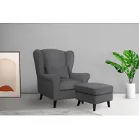 Home affaire Sessel "Ohrensessel CHISTELLE, wahlweise mit Polsterhocker", grau (dunkelgrau), B:81cm H:99cm T:87cm, 100% Polyester, Sessel, Sessel, mit Wellenunterfederung, Maße: B/T/H: 81/87/99 cm