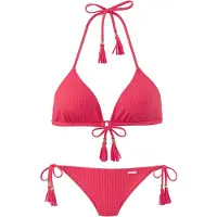 Elbsand Triangel-Bikini , Damen, Gr. 42, Cup C/D, rot (hummer), Recycling-Polyamid, strukturiert, unifarben, Bikini-Sets Triangel-Bikini, aus trendiger Rippware, Topseller