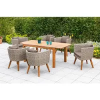 Merxx Gartenmöbelset "Imperia" 7tlg. mit Ausziehtisch 150/200 x 90 cm, inkl. Kissen - Aluminiumgestell mit Kunststoffgeflecht Steinbeige und Akazienholz