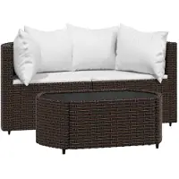 vidaXL 3-tlg. Garten-Lounge-Set mit Kissen Braun Poly Rattan