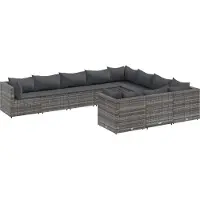vidaXL 10-tlg. Garten-Sofagarnitur mit Kissen Grau Poly Rattan