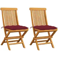 vidaXL Klappstühle mit weinroten Kissen, 4 Stück, Massivholz Teakholz