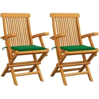 vidaXL Klappstühle mit grünen Kissen, 2 Stück, Massivholz Teakholz