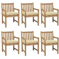 vidaXL Gartenstühle 2 Stk. mit Cremeweißen Kissen Massivholz Teak