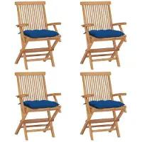 vidaXL Klappstühle mit blauen Kissen, 8-teilig, Massivholz Teakholz
