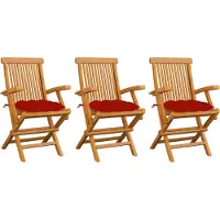 vidaXL Klappstühle mit roten Kissen, 8-teilig, Massivholz Teakholz