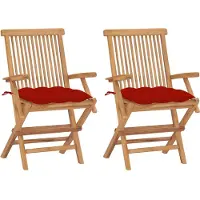 vidaXL Klappstühle mit roten Kissen, 3-teilig, Massivholz Teakholz