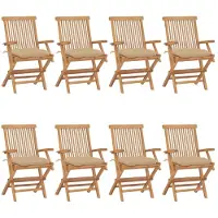vidaXL Klappstühle mit beigen Kissen, 8-teilig, Massivholz Teakholz