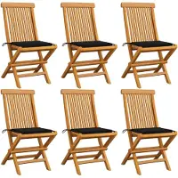 vidaXL Klappstühle mit schwarzen Kissen, 6-teilig, Massivholz Teakholz