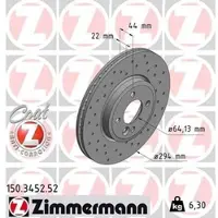 ZIMMERMANN Bremsscheibe 150345252 Gelocht 294mm 22mm für BMW
