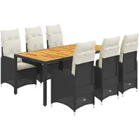 vidaXL 7-tlg. Garten-Bistro-Set mit Kissen Schwarz Poly Rattan