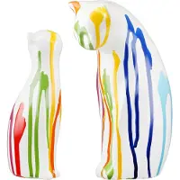 Gilde Skulptur "2tlg. Set Figur Katze Colori weiß", bunt (weiß), B:14cm H:22cm T:8cm, Keramik, Dekofiguren, Skulptur, Tierfigur Wohnaccessoire Designkatze jugendliche farbenfrohe Deko