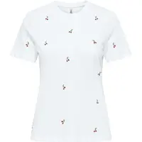 ONLY Kurzarmshirt "ONLKETTY LIFE S/S O-NECK TOP JRS NOOS", Damen, Gr. M, weiß (hellweiß aop:cherries), Jersey, Obermaterial: 100% Baumwolle, bedruckt, regular fit normal, Rundhals, Shirts Kurzarmshirt