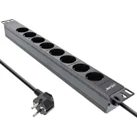 InLine 19" Steckdosenleiste, 8-fach Schutzkontakt, ohne Schalter, 2m, schwarz, 8 AC-Ausgänge, C4-Koppler, 3680 W, 1,5 mm², C4-Koppler, Schwarz