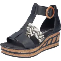 Rieker Keilsandalette , Damen, Gr. 42, schwarz (schwarz, creme), Bast, Lederimitat, Schuhe Keilsandalette, Sommerschuh, Plateausandalette, Sandale mit modischem 6 cm Keilabsatz