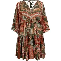 Apricot Minikleid "Kaftan-Minikleid mit Satinschal", Damen, Gr. S (36), N-Gr, grün (khaki), gewebt, Obermaterial: 100% Polyester PES., bedruckt, V-Ausschnitt, Kleider Minikleid, mit Tassel