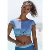 LASCANA Crop-Bikini-Top ACTIVE "Oceana", Damen, Gr. 42, Cup C/D, blau (hellblau), Recycling-Polyamid, Bikini-Oberteile Crop-Bikini-Top, mit modischer Knotenoptik