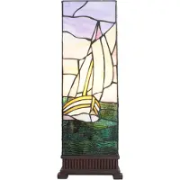 Clayre & Eef Tiffany Tischlampe 18x18x48 cm Beige Violett Glas Segelboot